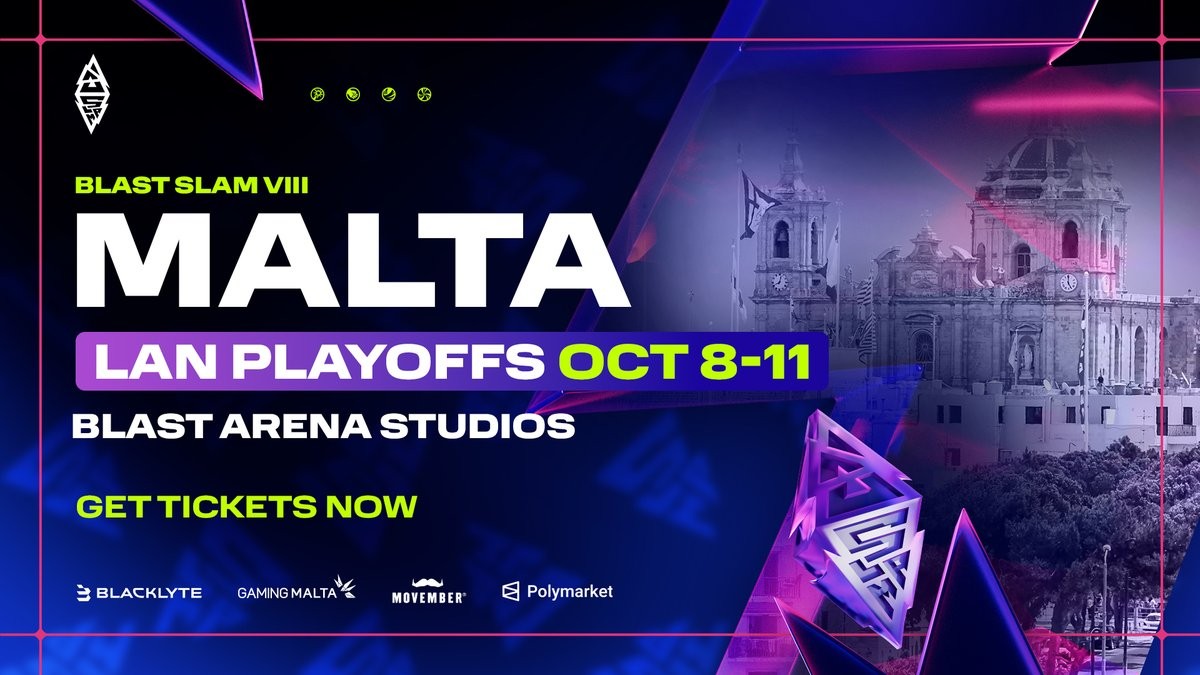 Offizielle BLAST Slam VIII Malta Playoff-Werbung für den 8. bis 11. Oktober