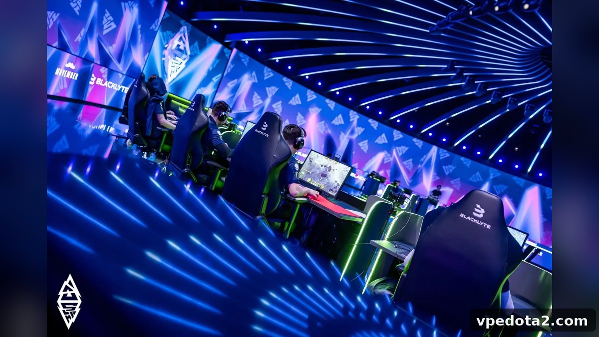 Players competing on a BLAST Slam Dota 2 stage in Malta